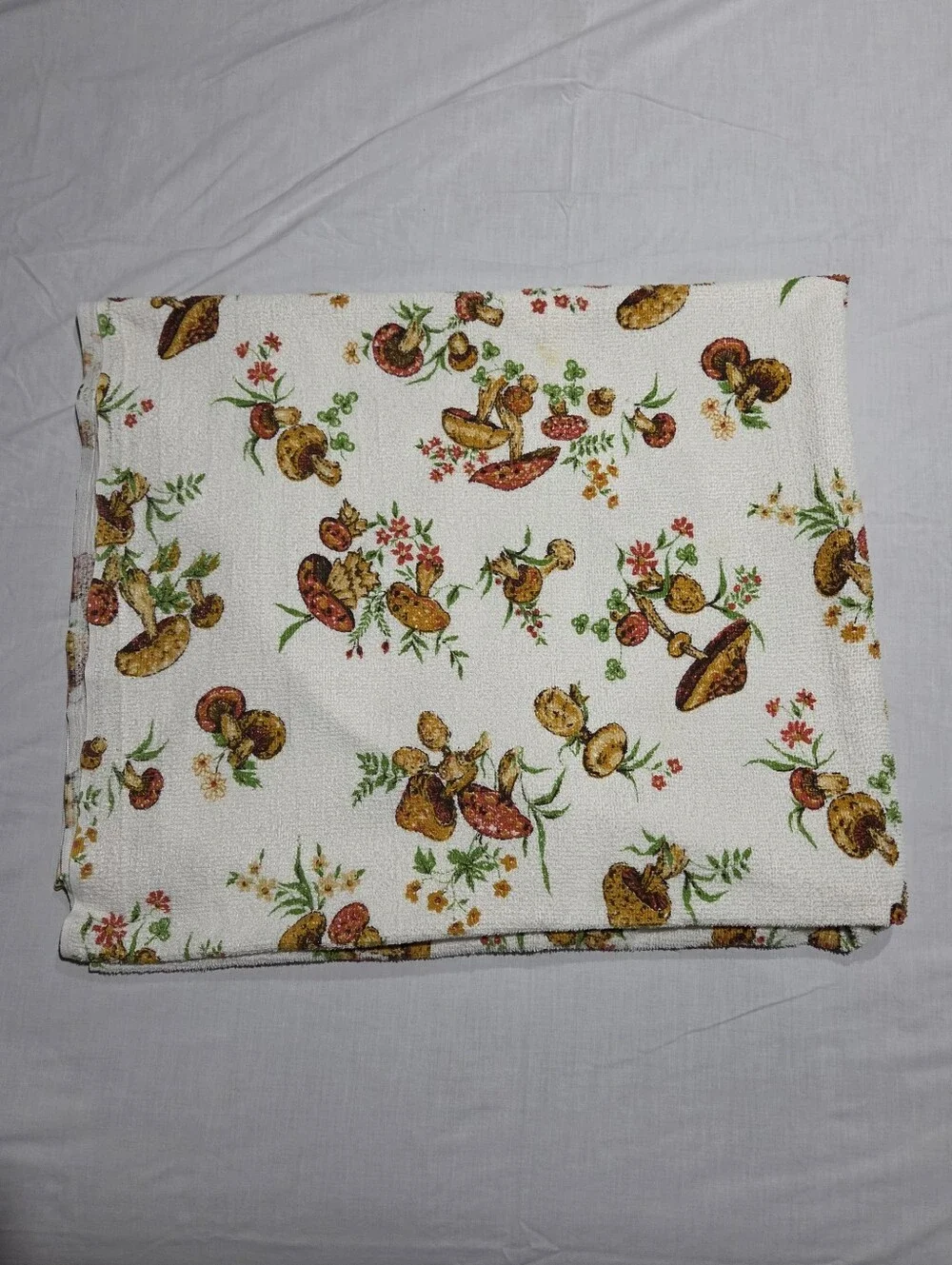 Vintage 70s Mushroom Print Terrycloth Tablecloth 50